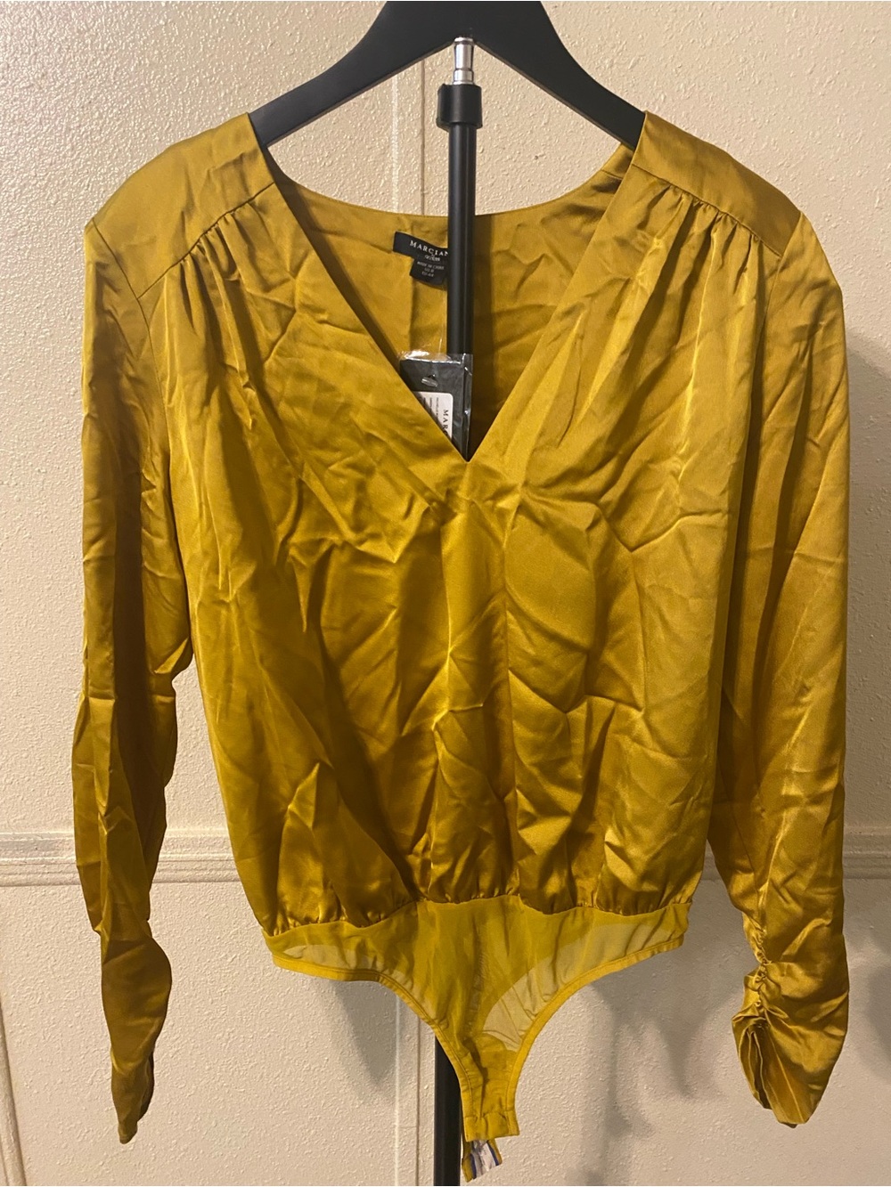 Guess by Marciano Mustard Yellow V-Neck Long Sleeve Bodysuit